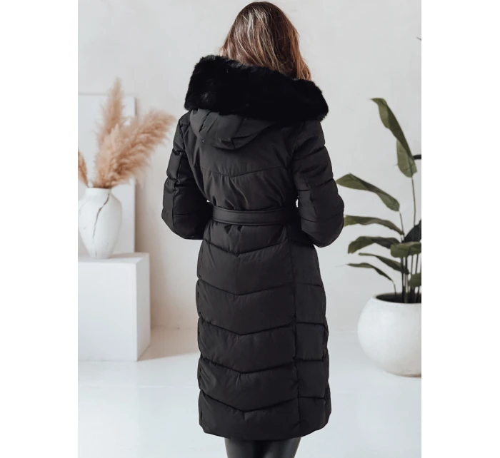 Dámská zimní dlouhá prošívaná bunda s kožešinou černá model 21991288 - Dstreet