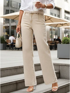 Jeansy damskie wide leg z wysokim stanem beżowe model 22120950 - FashionStreet