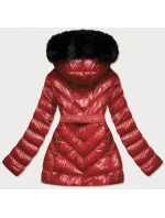 Lesklá zimní bunda ve vínové bordó barvě s mechovitou kožešinovou podšívkou (w673) Lesklá zimní bunda ve vínové bordó barvě s mechovitou kožešinovou podšívkou (w673)