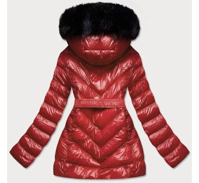 Lesklá zimní bunda ve vínové bordó barvě s mechovitou kožešinovou podšívkou (w673) Lesklá zimní bunda ve vínové bordó barvě s mechovitou kožešinovou podšívkou (w673)