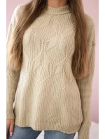 Svetr model 18970345 přes hlavu s módní vazbou béžový - K-Fashion Svetr model 18970345 přes hlavu s módní vazbou béžový - K-Fashion