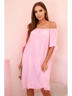 Dámské viskózové šaty s vázáním na  růžové model 21049958 - K-Fashion