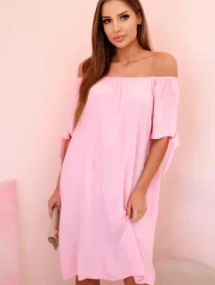 Dámské viskózové šaty s vázáním na  růžové model 21049958 - K-Fashion