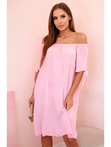Dámské viskózové šaty s vázáním na  růžové model 21049958 - K-Fashion