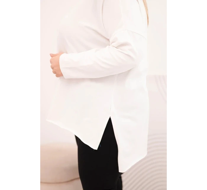 Dámská blůza Plus Size asymetrická s dlouhým rukávem bílá