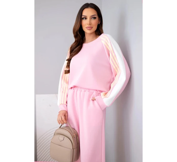 Dámský komplet z měkkého materiálu s lampasem a model 22015446 světle růžový - K-Fashion
