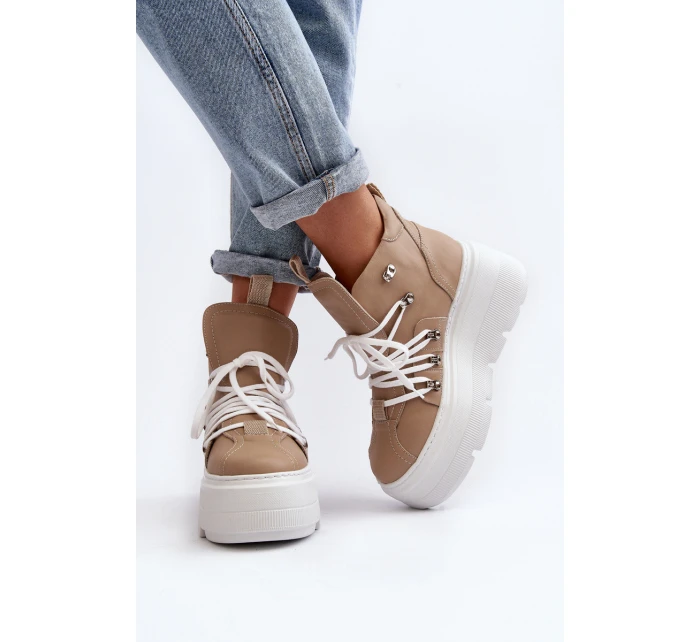 Zazoo 3416 Kožené Dámské Sportovní Boty Beige