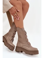 Dámské kotníkové boty z pravé kůže na platformě Zazoo 3795 béžové