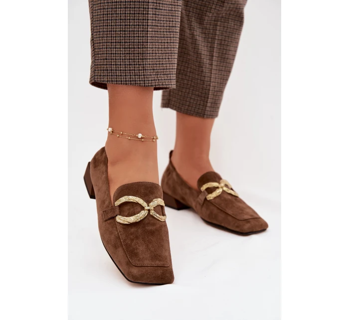 Dámské mokasíny z přírodního semiše zlatý detail D&A model 22031891 hnědé - S.Barski