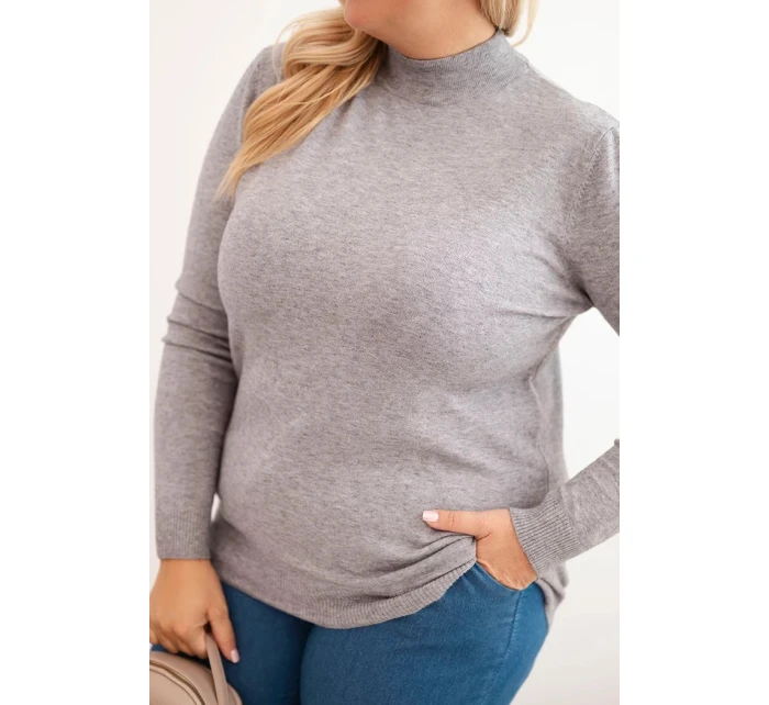 Dámský svetr Plus Size z viskózy s rolákem šedý