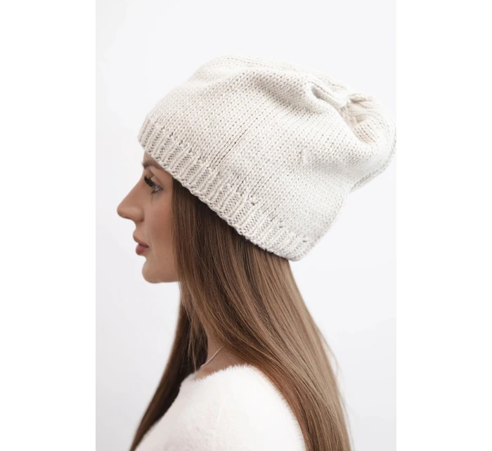 Dámská zimní čepice s ušima a žebrovaným vzorem K440 béžová