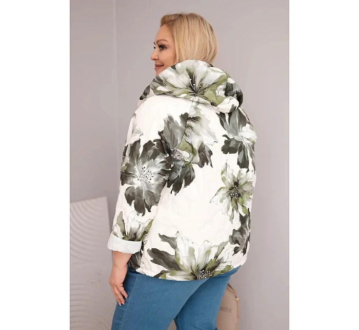 Jarní dámská bunda Plus Size s květinovým vzorem khaki