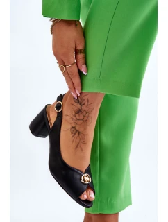 Módní kožené sandály na podpatku Černé model 21613315 - EVENTO