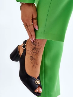 Módní kožené sandály na podpatku Černé model 21613315 - EVENTO