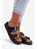 Dámské eko kožené nazouváky s zlatými sponami Černé model 21960848 - Boto