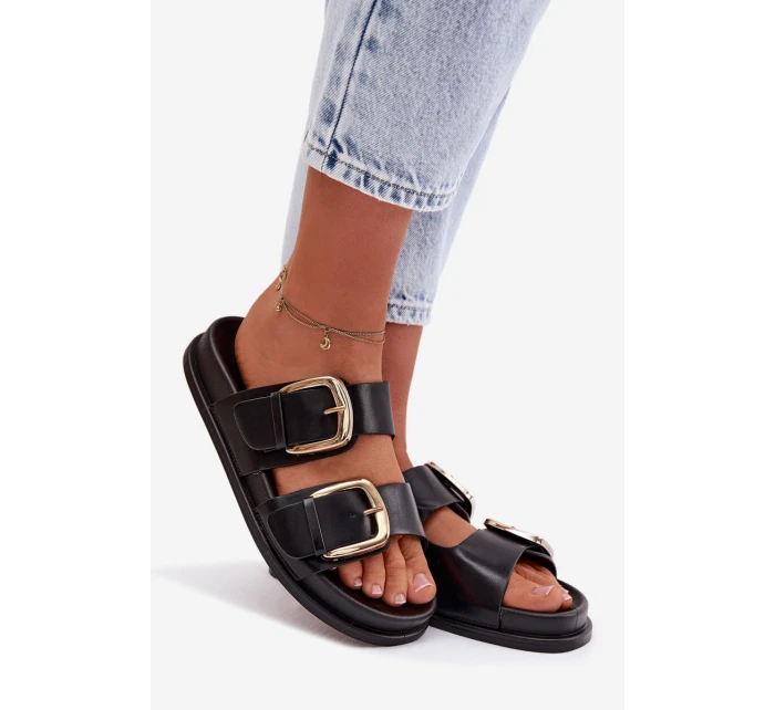 Dámské eko kožené nazouváky s zlatými sponami Černé model 21960848 - Boto