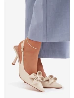 Dámské sandály na podpatku s mašlí Béžové Jonera