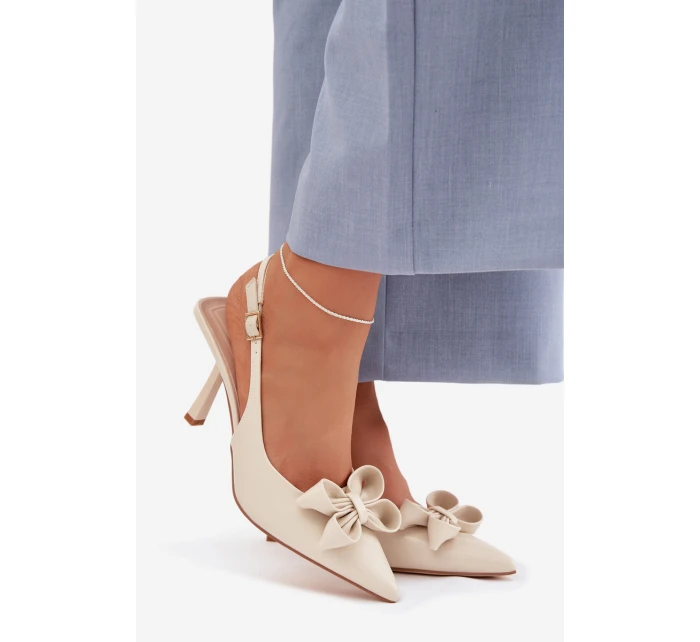 Dámské sandály na podpatku s mašlí Béžové Jonera