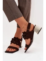Semišové sandály na podpatku D&A model 22031921 Čokoládové - S.Barski