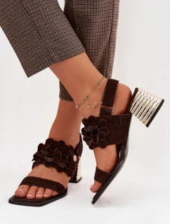 Semišové sandály na podpatku D&A model 22031921 Čokoládové - S.Barski