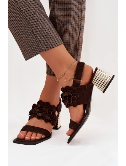 Semišové sandály na podpatku D&A model 22031921 Čokoládové - S.Barski