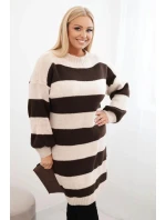 Dámská pletená sukénka Plus Size v pruhy camelová