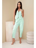 Dámský elegantní komplet s model 22205853 na knoflíky a kalhotami mátový - K-Fashion