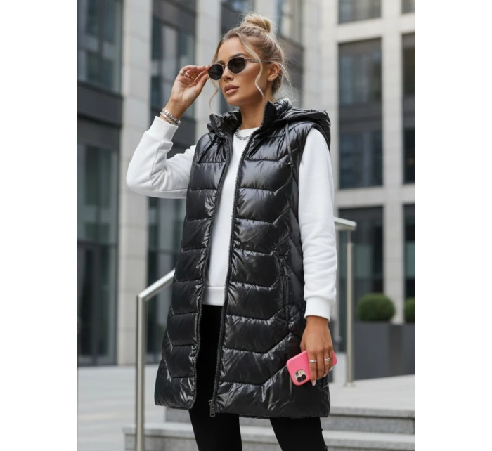 Dámská prošívaná vesta s kapucí tmavě šedá FashionStreet TY5338 Dámská prošívaná vesta s kapucí tmavě šedá FashionStreet TY5338