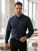 Pánská tmavě modrá vzorovaná košile slim fit FashionStreet DX2689 Pánská tmavě modrá vzorovaná košile slim fit FashionStreet DX2689