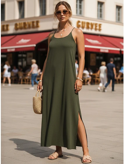 Dámské letní maxi šaty s viskózou, zelené, FashionStreet EY2661 Dámské letní maxi šaty s viskózou, zelené, FashionStreet EY2661