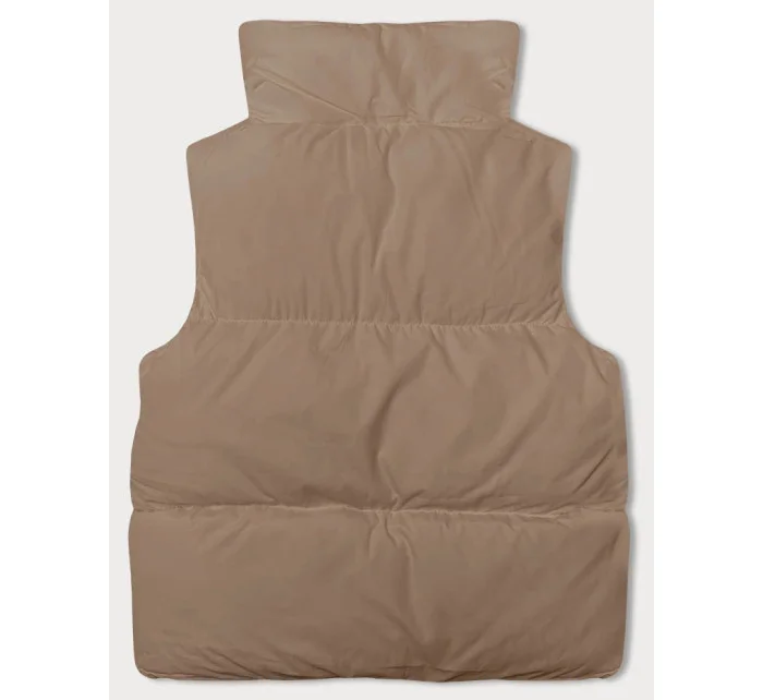 Tmavě béžová péřová dámská vesta se stojáčkem (5M3150-84)