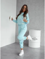 Světle modrý dámský teplákový komplet - mikna se stojáčkem a kalhoty (82162)