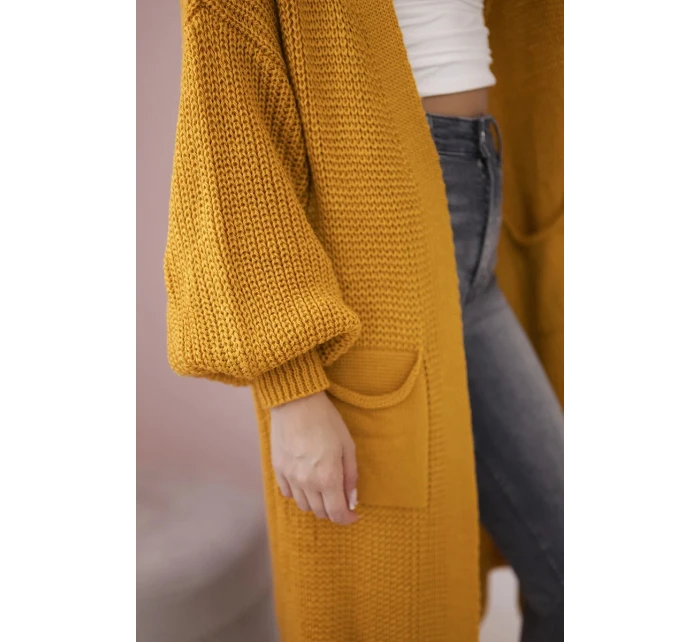 Svetr dlouhý kardigan hořčice