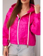 Dámská prošívaná bunda s kapucí a ozdobným květinovým model 21998370 fuchsie - K-Fashion
