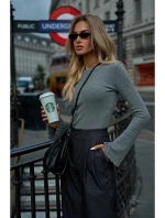 model 20476112 Žebrovaný top s dlouhými rukávy šedý melír - Moe