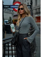 M806 Žebrovaný top s dlouhými rukávy - šedý melír