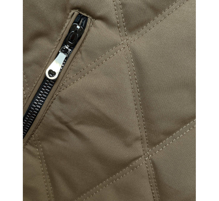 Prošívaná bunda v olivové barvě s ozdobnými stahovacími lemy (16M9085-84)