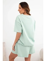 Dámský viskózový máslový komplet s krátkým rukávem a kraťasy s vysokým pasem tmavě mátová Dámský viskózový máslový komplet s krátkým rukávem a kraťasy s vysokým pasem tmavě mátová