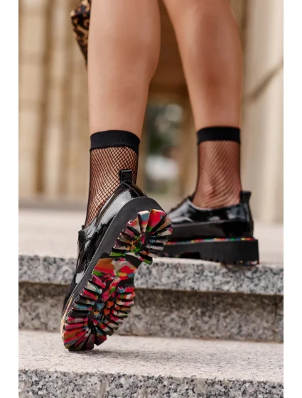 Lakované Dámské Polobotky Šněrovací Artiker Černé Lakované Dámské Polobotky Šněrovací Artiker Černé