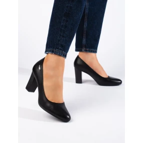 Luxusní dámské černé  lodičky na širokém podpatku