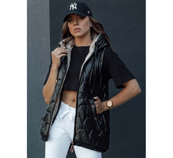 Dámská prošívaná vesta s kapucí GLITZY černá FashionStreet TY4447