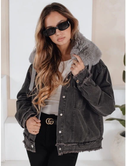 Dámská džínová bunda s kožešinou tmavě šedá Dstreet model 21991812 - FashionStreet Dámská džínová bunda s kožešinou tmavě šedá Dstreet model 21991812 - FashionStreet