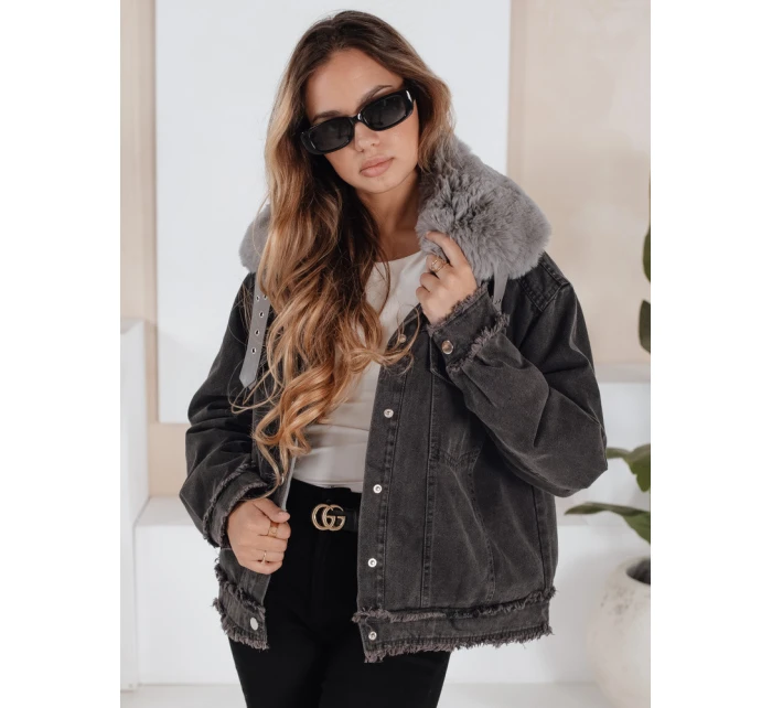 Dámská džínová bunda s kožešinou tmavě šedá Dstreet model 21991812 - FashionStreet Dámská džínová bunda s kožešinou tmavě šedá Dstreet model 21991812 - FashionStreet