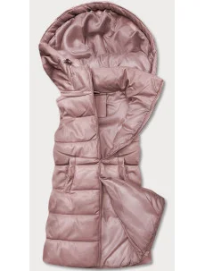 Teplá dámská vesta v pudrově růžové barvě z eko kůže (D-3231-59S)