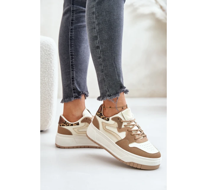 Dámské sneakersy z eko kůže na platformě leopardí béžové model 21671309 - Boto Dámské sneakersy z eko kůže na platformě leopardí béžové model 21671309 - Boto