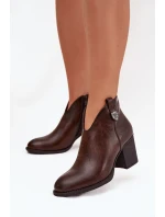Zateplené dámské kotníkové boty na vysokém podpatku z eko kůže čokoládové talianské