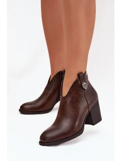 Zateplené dámské kotníkové boty na vysokém podpatku z eko kůže čokoládové talianské