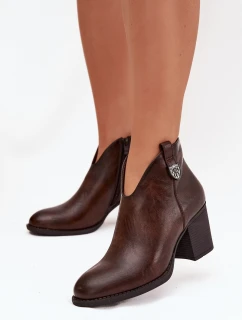 Zateplené dámské kotníkové boty na vysokém podpatku z eko kůže čokoládové talianské