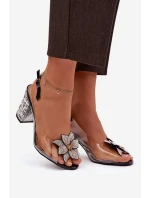 Průhledné sandály na podpatku s ozdobou model 21908408 černé - D&A