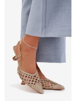 Pletené dámské sandály na podpatku zlaté model 22027857 - Boto
